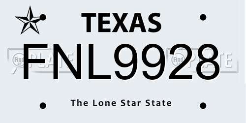 FNL9928 Texas License Plate