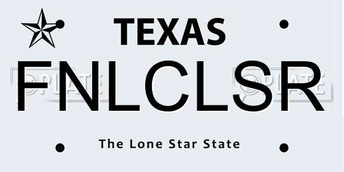 FNLCLSR Texas License Plate