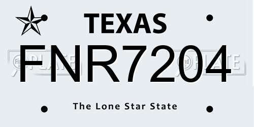 FNR7204 Texas License Plate