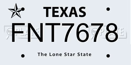 FNT7678 Texas License Plate