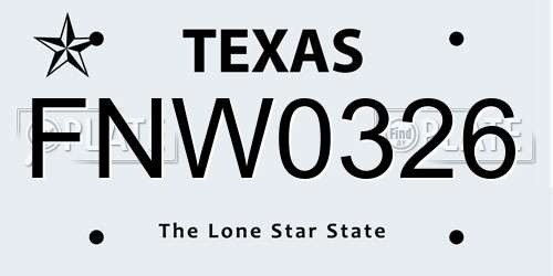 FNW0326 Texas License Plate