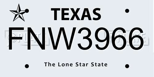 FNW3966 Texas License Plate