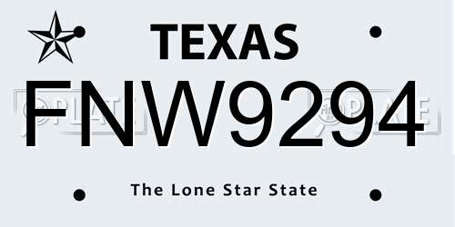 FNW9294 Texas License Plate