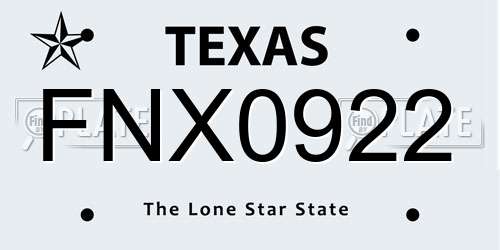 FNX0922 Texas License Plate