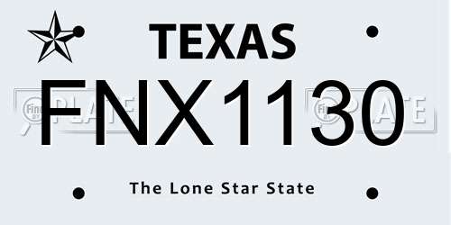 FNX1130 Texas License Plate