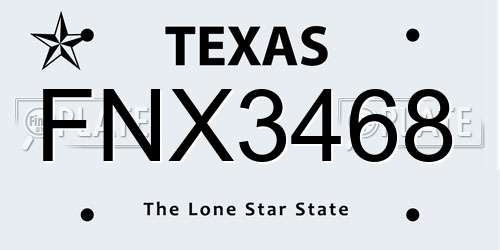 FNX3468 Texas License Plate