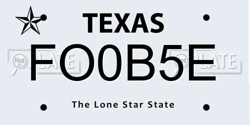 FO0B5E Texas License Plate