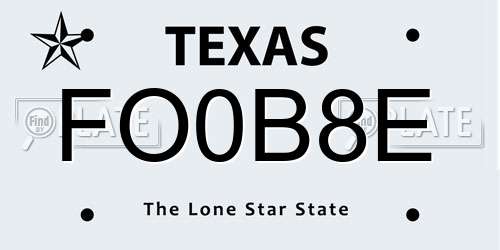 FO0B8E Texas License Plate