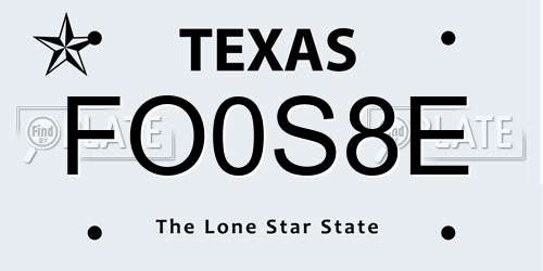 FO0S8E Texas License Plate