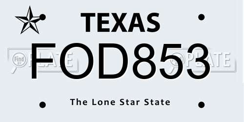 FOD853 Texas License Plate