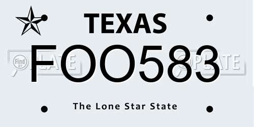 FOO583 Texas License Plate