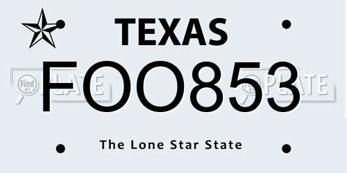 FOO853 Texas License Plate