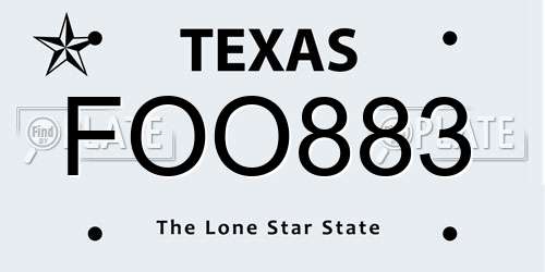 FOO883 Texas License Plate