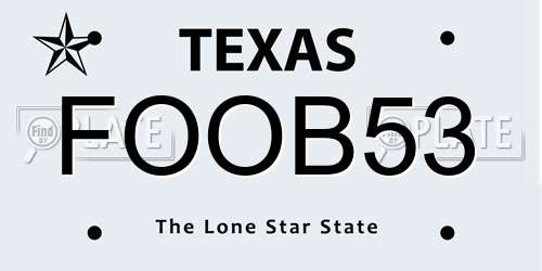 FOOB53 Texas License Plate