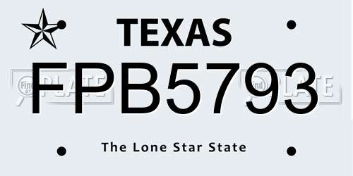 FPB5793 Texas License Plate