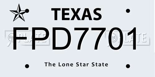 FPD7701 Texas License Plate