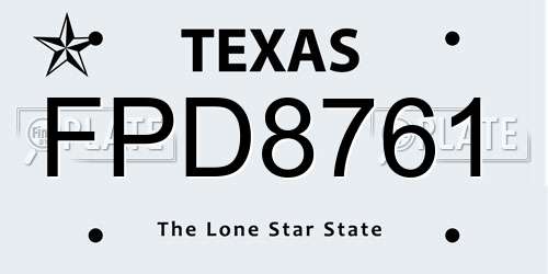 FPD8761 Texas License Plate