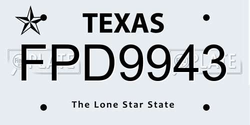 FPD9943 Texas License Plate