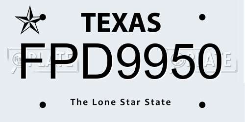 FPD9950 Texas License Plate