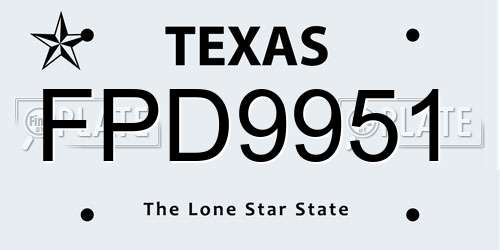 FPD9951 Texas License Plate