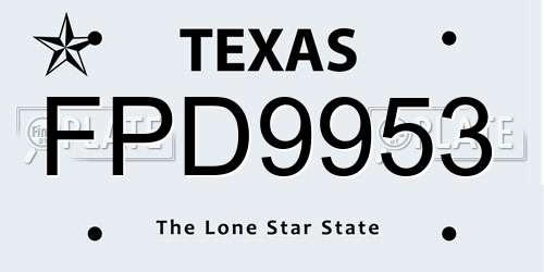 FPD9953 Texas License Plate