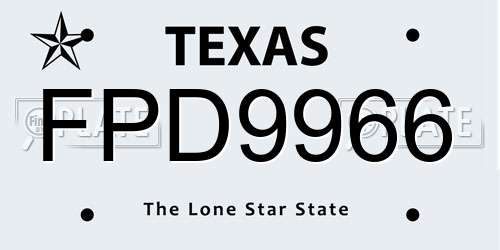 FPD9966 Texas License Plate