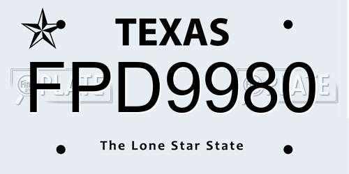 FPD9980 Texas License Plate