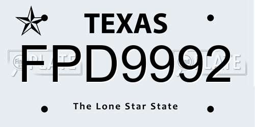 FPD9992 Texas License Plate