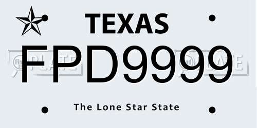 FPD9999 Texas License Plate