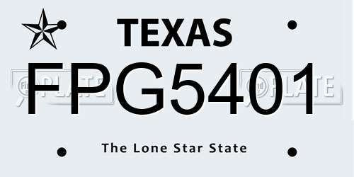 FPG5401 Texas License Plate