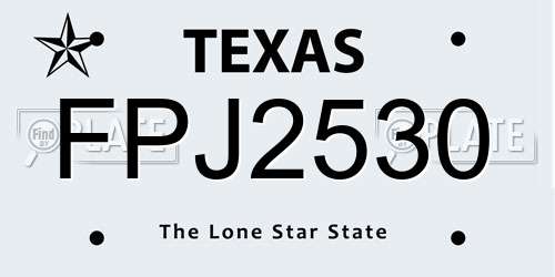 FPJ2530 Texas License Plate