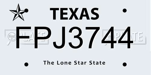 FPJ3744 Texas License Plate