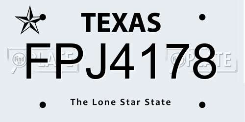FPJ4178 Texas License Plate