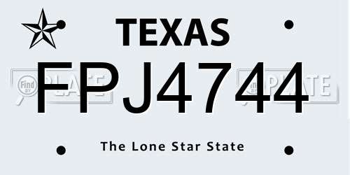 FPJ4744 Texas License Plate
