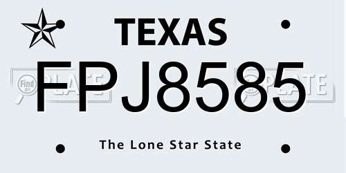 FPJ8585 Texas License Plate