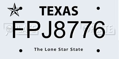 FPJ8776 Texas License Plate