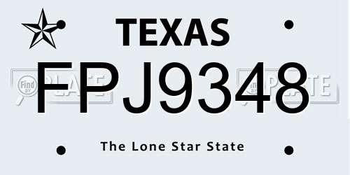 FPJ9348 Texas License Plate