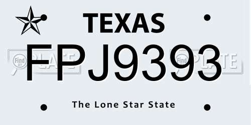 FPJ9393 Texas License Plate