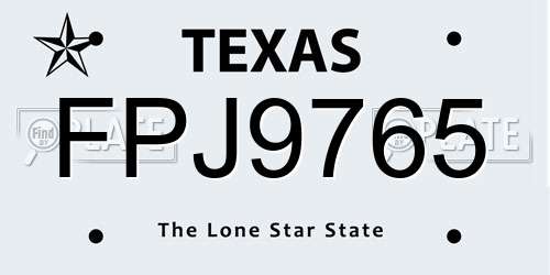 FPJ9765 Texas License Plate