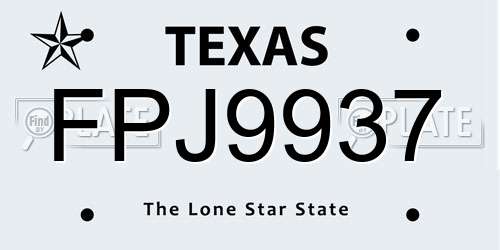 FPJ9937 Texas License Plate