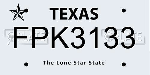FPK3133 Texas License Plate