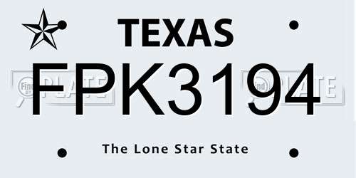 FPK3194 Texas License Plate