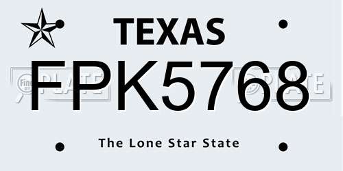 FPK5768 Texas License Plate