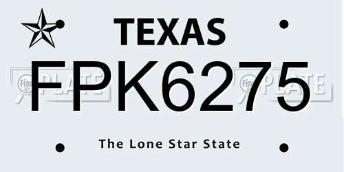 FPK6275 Texas License Plate