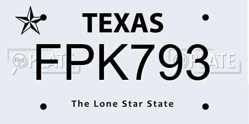 FPK793 Texas License Plate