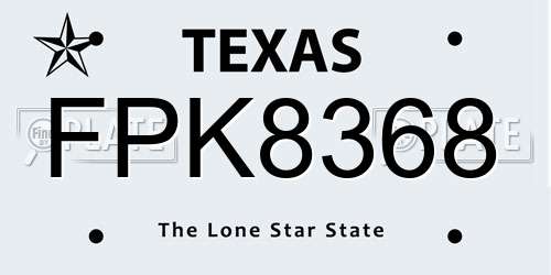 FPK8368 Texas License Plate