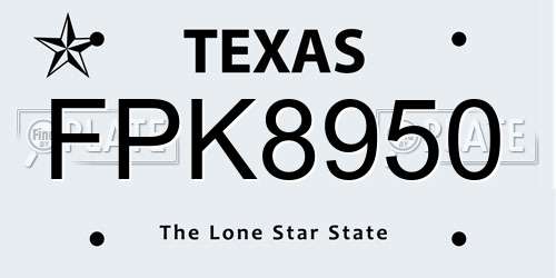 FPK8950 Texas License Plate