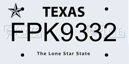 FPK9332 Texas License Plate