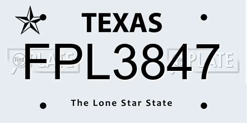 FPL3847 Texas License Plate