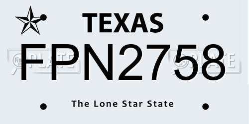 FPN2758 Texas License Plate